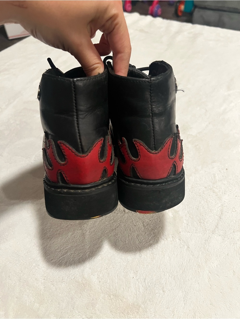 vintage Harley-Davidson Women's Black & Red Flame Leather Motorcycle Boot Size 7 - Picture 4 of 7